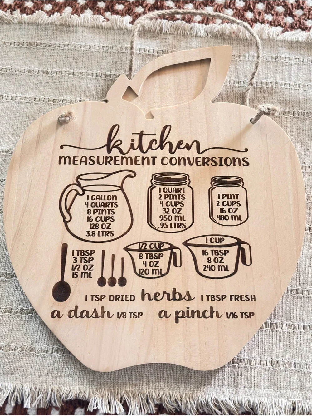 Kitchen Measurement Conversions Wooden Wall Plaque - Natural